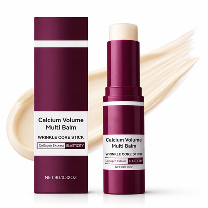 Calcium Volume Multi Balm stick with packaging on a white background